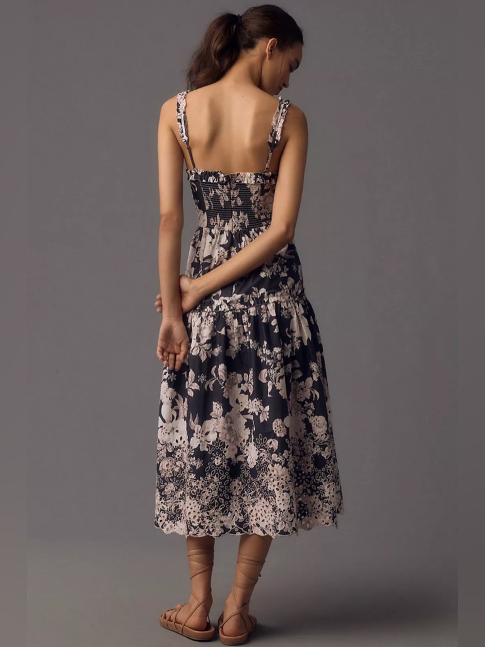 Anthropologie Sleeveless Sweetheart Eyelet Lace Floral A Line Midi Dress Large - Picture 3 of 12